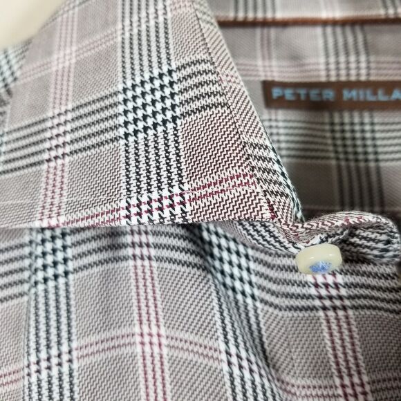 Peter Millar Shirt Men Medium Button Up Houndstooth Check Long Sleeve Cotton - Picture 5 of 11